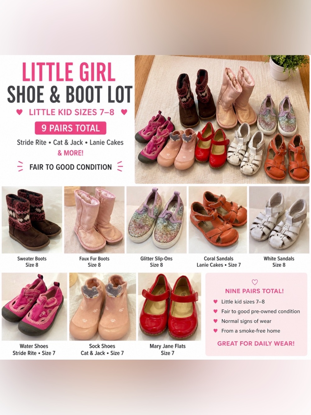 LITTLE GIRL SHOE & BOOT LOT 👧💕
9 PAIRS • LITTLE KID SIZES 7–8